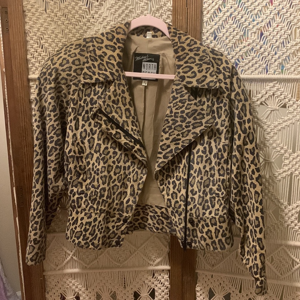 Vintage Suede Leopard Print Crop Jacket
